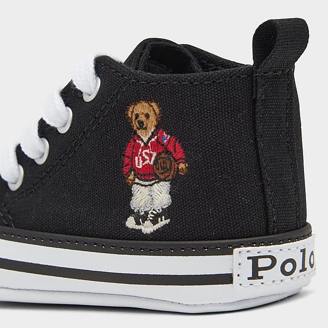 Front view of Infant Polo Ralph Lauren Hamptyn Hi Basketball Bear Crib Shoes in Black/White Click to zoom