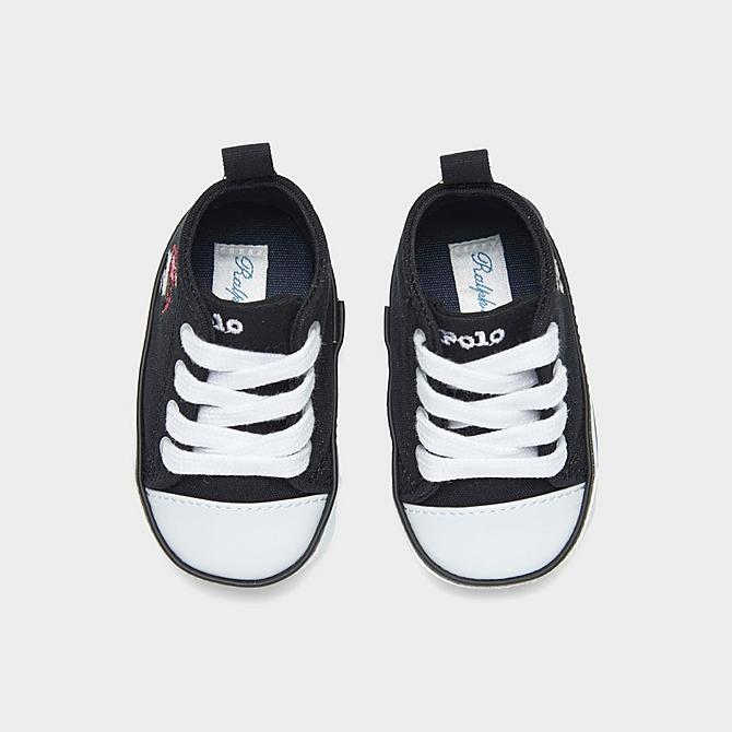 Back view of Infant Polo Ralph Lauren Hamptyn Hi Basketball Bear Crib Shoes in Black/White Click to zoom