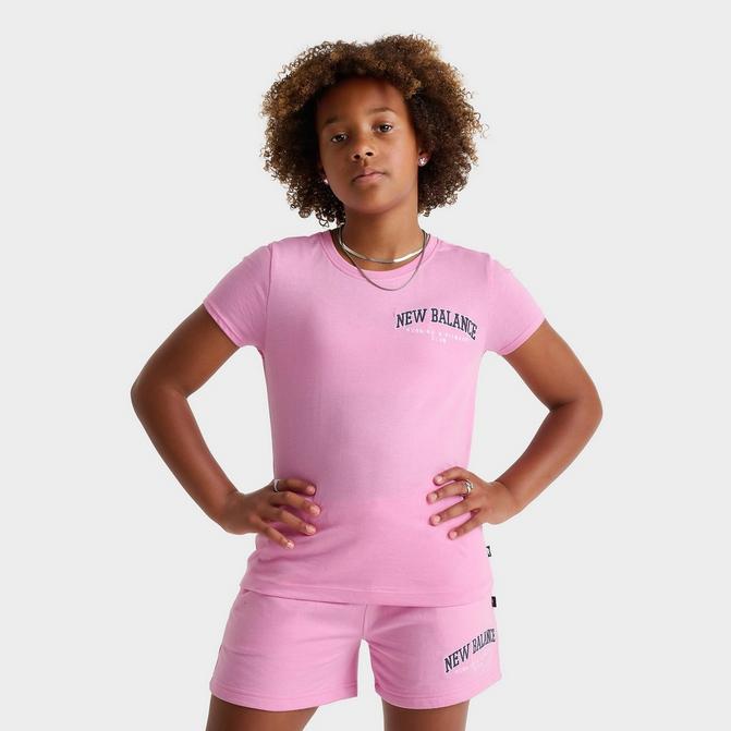 [angle] view of Girls' New Balance Club Baby T-Shirt in Pink Sugar Click to zoom