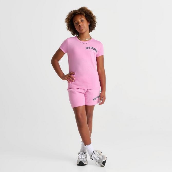 [angle] view of Girls' New Balance Club Baby T-Shirt in Pink Sugar Click to zoom