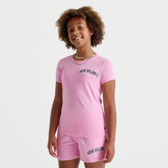 [angle] view of Girls' New Balance Club Baby T-Shirt in Pink Sugar Click to zoom
