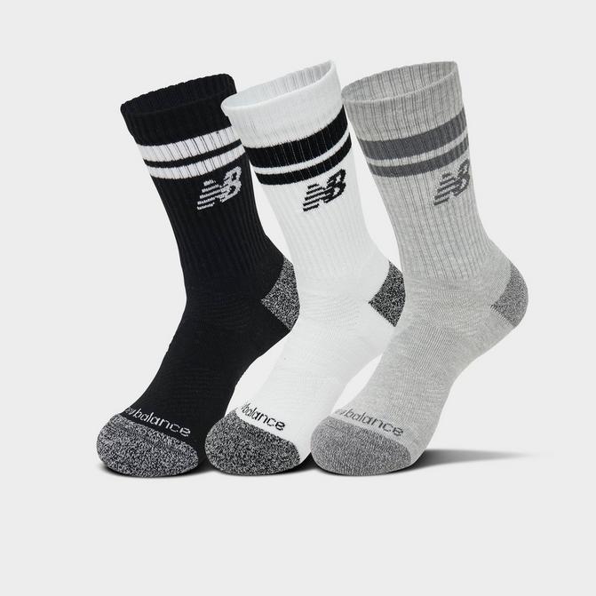 Right view of New Balance Active Lifestyle Striped Crew Socks (3-Pack) in Grey/White/Black Click to zoom