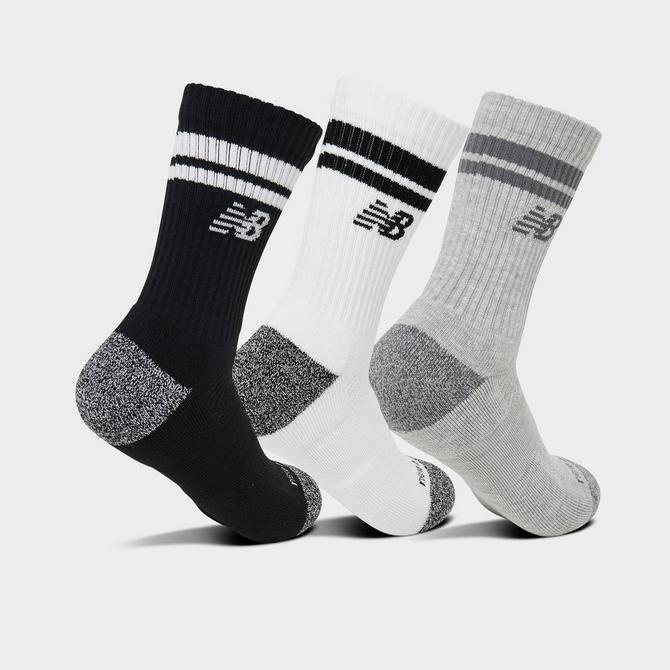 Three Quarter view of New Balance Active Lifestyle Striped Crew Socks (3-Pack) in Grey/White/Black Click to zoom