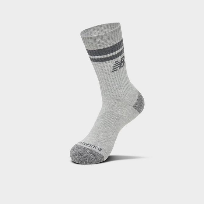 Left view of New Balance Active Lifestyle Striped Crew Socks (3-Pack) in Grey/White/Black Click to zoom