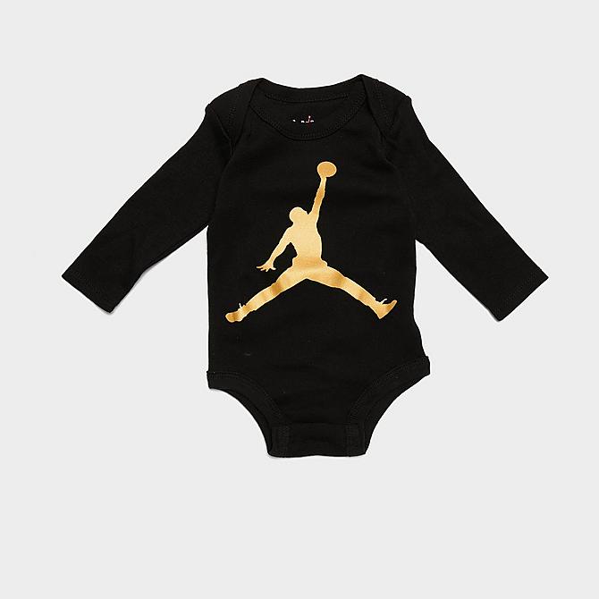 Front view of Infant Jordan Jumpman 3-Piece Hat and Bootie Box Set in Black/Gold Click to zoom