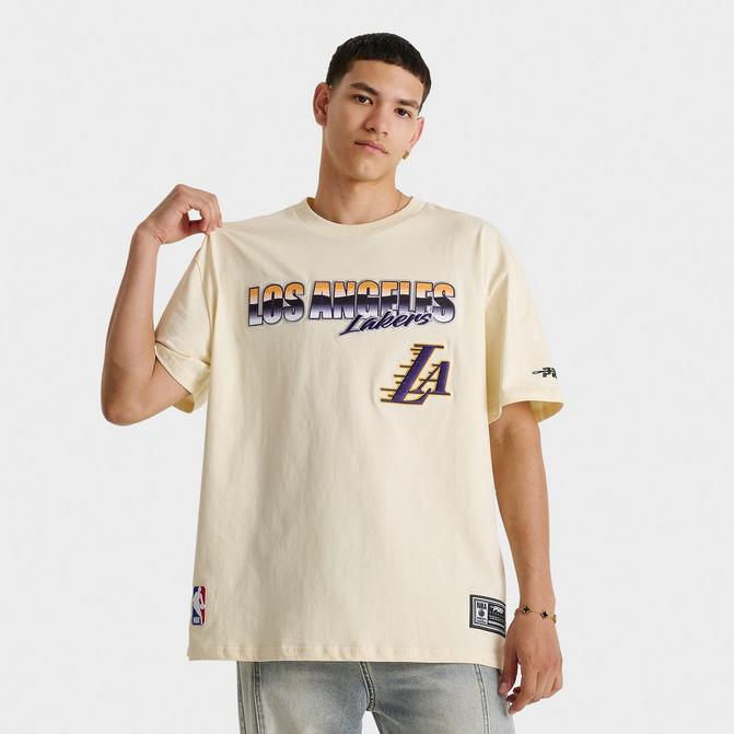 [angle] view of Men's Pro Standard Los Angeles Lakers NBA Chrome Graphic T-Shirt in Cream/Gold Click to zoom