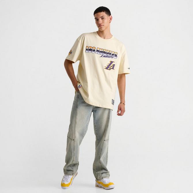 [angle] view of Men's Pro Standard Los Angeles Lakers NBA Chrome Graphic T-Shirt in Cream/Gold Click to zoom