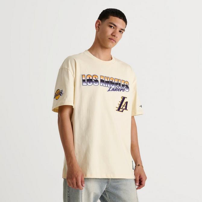[angle] view of Men's Pro Standard Los Angeles Lakers NBA Chrome Graphic T-Shirt in Cream/Gold Click to zoom