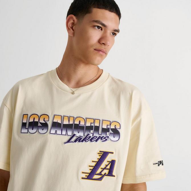 [angle] view of Men's Pro Standard Los Angeles Lakers NBA Chrome Graphic T-Shirt in Cream/Gold Click to zoom