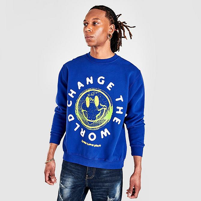 Back Left view of Live Life Nice Change The World Crewneck Sweatshirt in Blue Click to zoom
