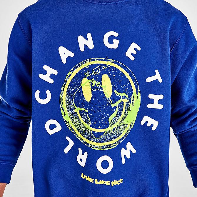 On Model 5 view of Live Life Nice Change The World Crewneck Sweatshirt in Blue Click to zoom
