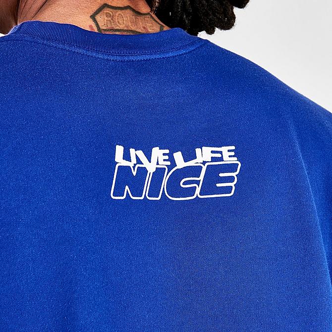 On Model 6 view of Live Life Nice Change The World Crewneck Sweatshirt in Blue Click to zoom