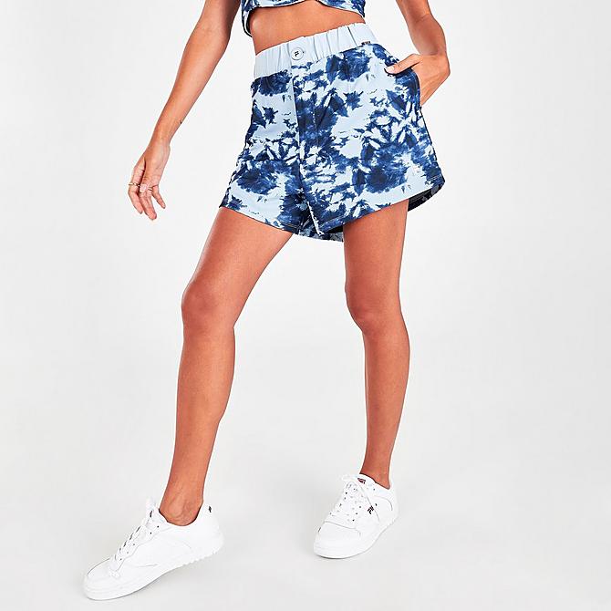 Front Three Quarter view of Women's Fila Colista Mesh Shorts in India Ink/Blue Fog Click to zoom