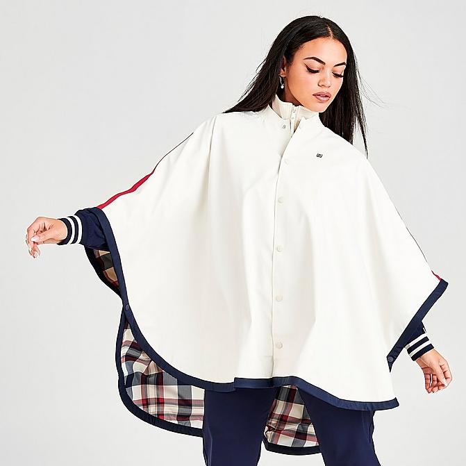 Front view of Women's Fila Urbana Rain Poncho Jacket in Whisper White/Red/Navy Click to zoom