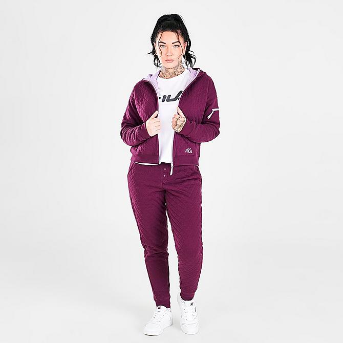 Front Three Quarter view of Women's Fila Leilani Quilted Full-Zip Jacket in Pickled Beet Click to zoom