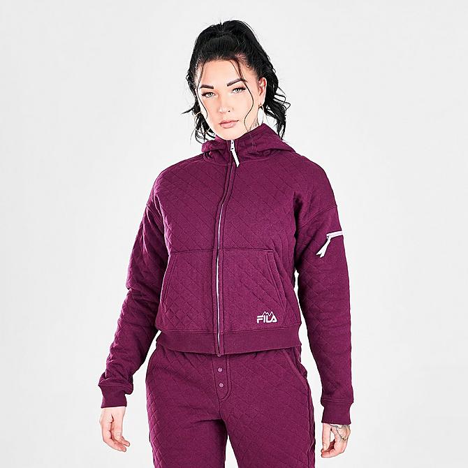 Back Left view of Women's Fila Leilani Quilted Full-Zip Jacket in Pickled Beet Click to zoom