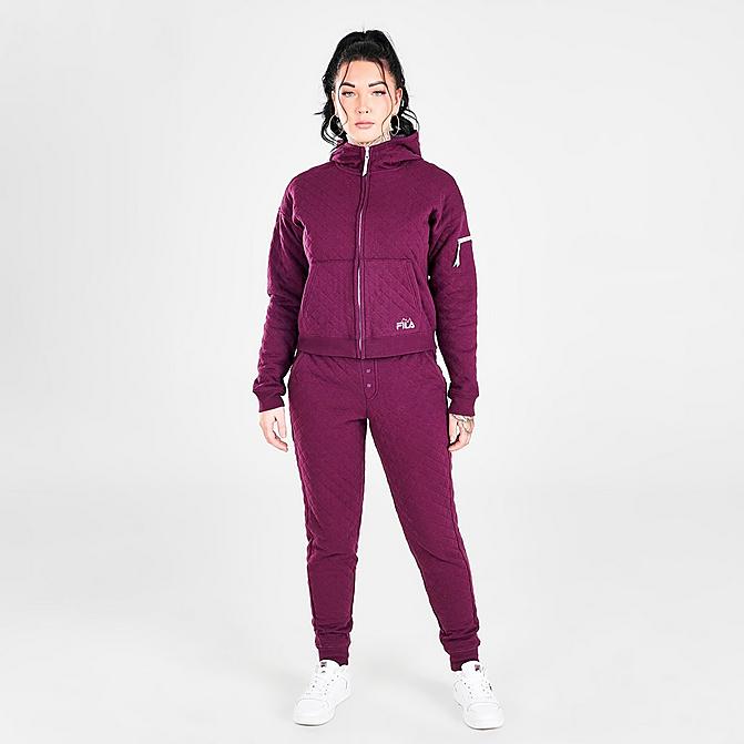 Front view of Women's Fila Finley High-Rise Quilted Jogger Pants in Pickled Beet Click to zoom