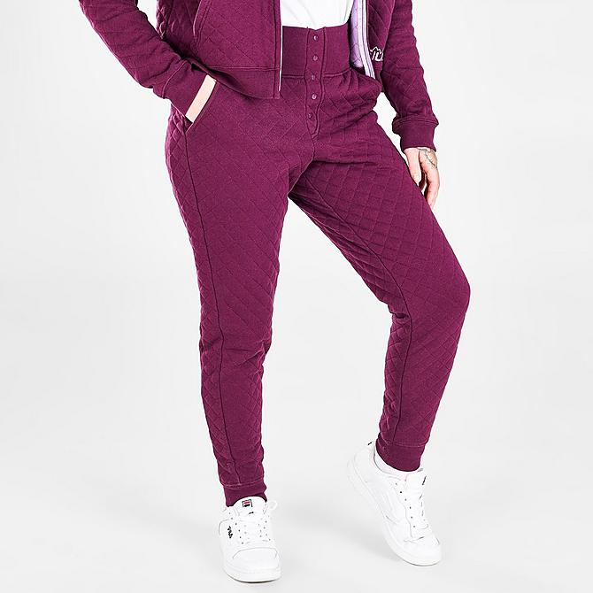 Back Left view of Women's Fila Finley High-Rise Quilted Jogger Pants in Pickled Beet Click to zoom