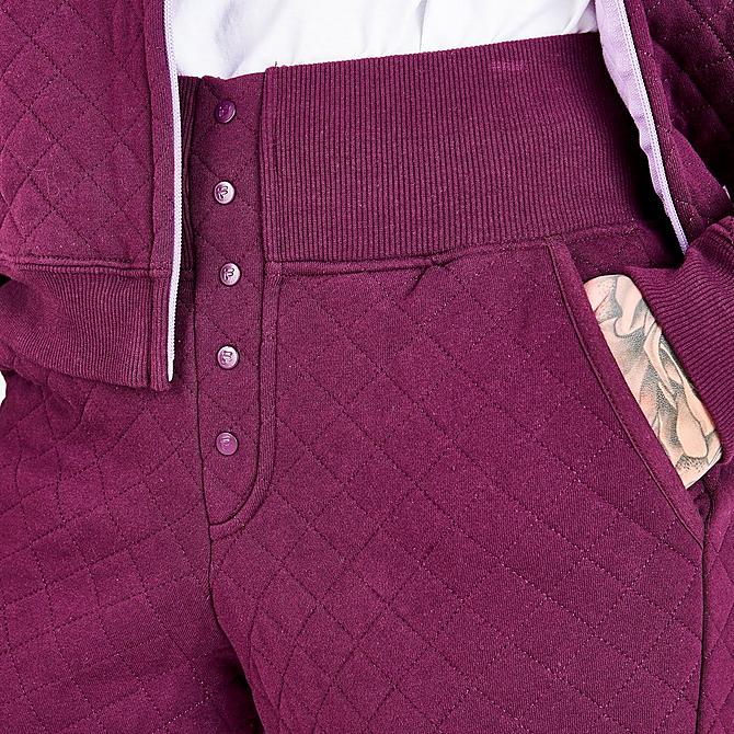 On Model 5 view of Women's Fila Finley High-Rise Quilted Jogger Pants in Pickled Beet Click to zoom