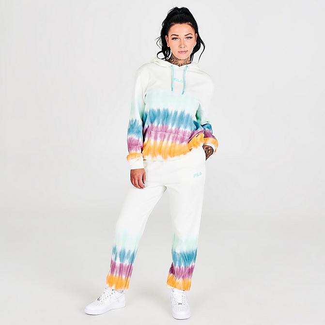 Front view of Women's Fila Raleigh Tie-Dye Jogger Sweatpants in Snow White/Tie-Dye Click to zoom