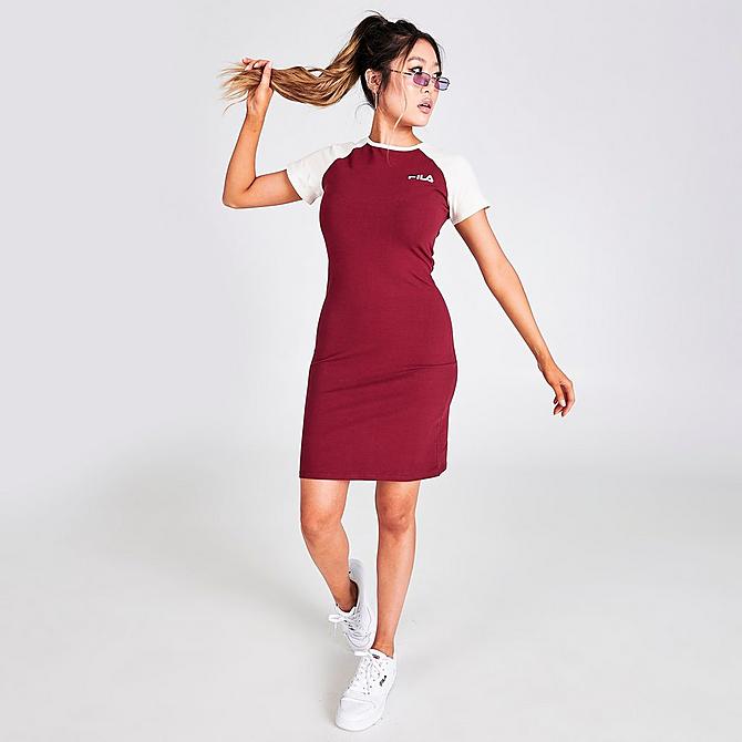 Front Three Quarter view of Women's Fila Kyra Dress in Red/White Click to zoom