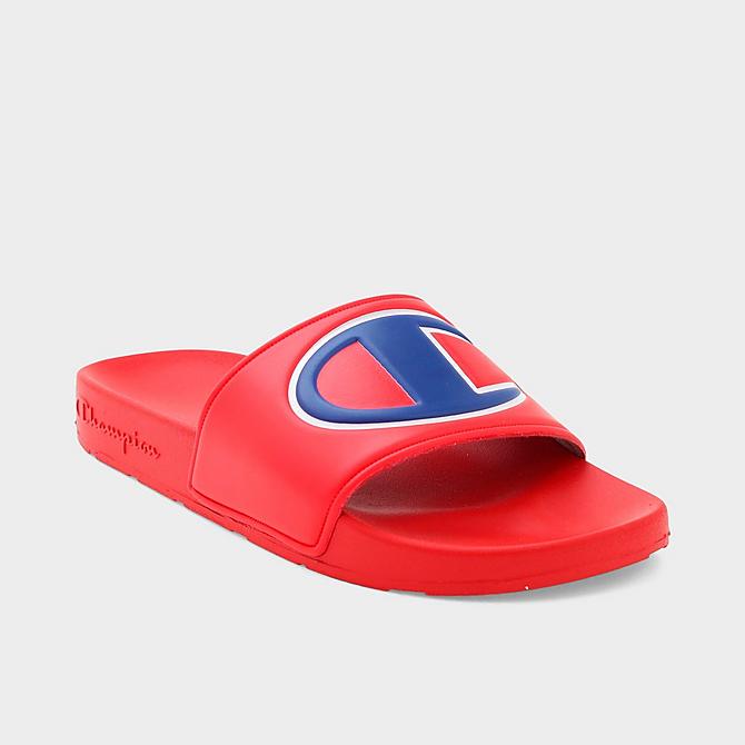 Three Quarter view of Big Kids' Champion IPO Slide Sandals in Red/Red Click to zoom
