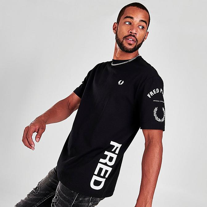 Front view of Men's Fred Perry Bold Branding T-Shirt in Black Click to zoom