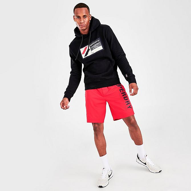 Front Three Quarter view of Men's Superdry Sport Jock Tag Hoodie in Black Click to zoom