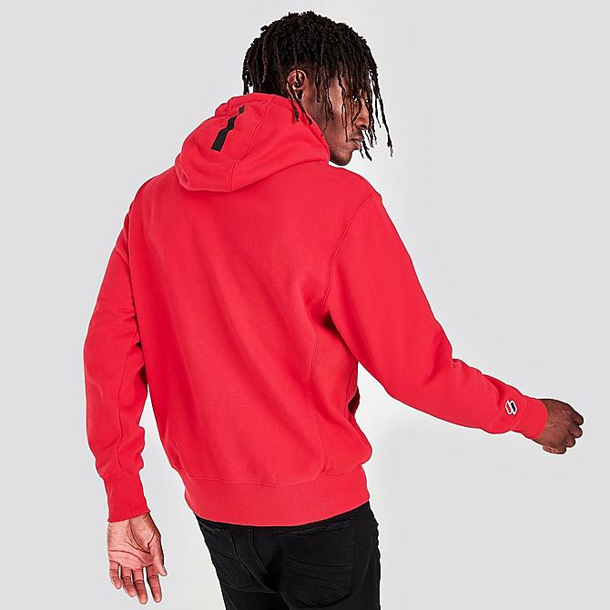 Back Right view of Men's Superdry Mountain Sport Graphic Hoodie in Risk Red Click to zoom
