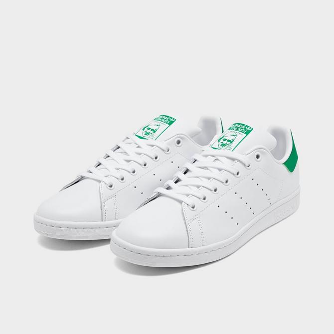 Three Quarter view of Men's adidas Originals Stan Smith Casual Shoes in White/White/Green Click to zoom