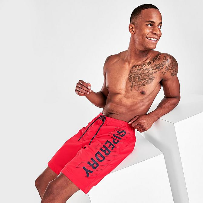 Front view of Men's Superdry Classic Board Shorts in Bright Red Click to zoom