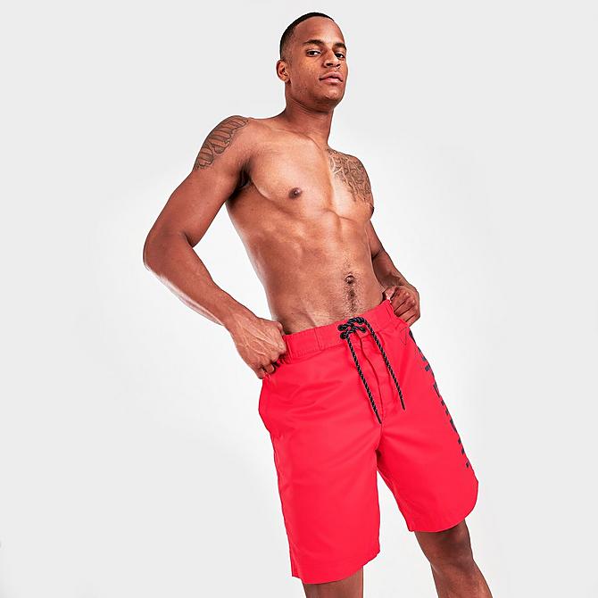 Back Left view of Men's Superdry Classic Board Shorts in Bright Red Click to zoom