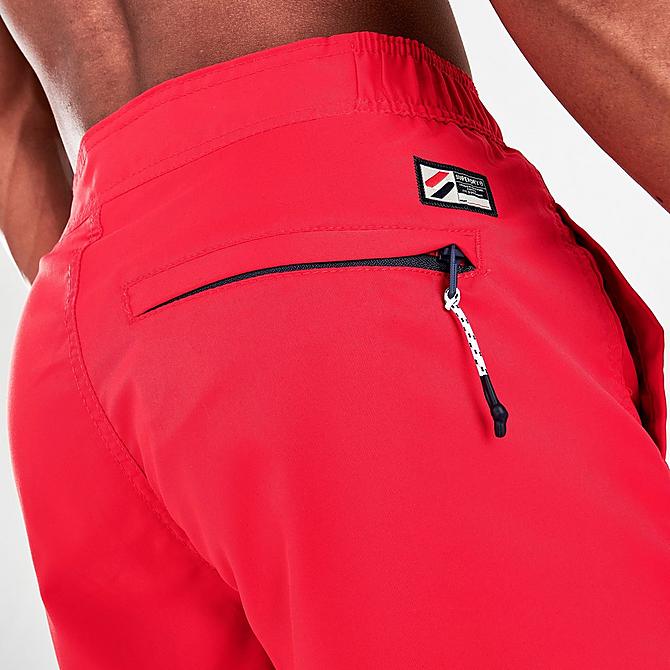 On Model 6 view of Men's Superdry Classic Board Shorts in Bright Red Click to zoom