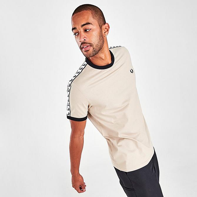 Back Right view of Men's Fred Perry Taped Ringer T-Shirt in Oyster Click to zoom
