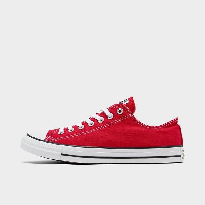 White converse with clearance red and blue stripe