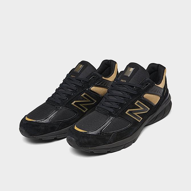 Three Quarter view of Men's New Balance 990v5 Casual Shoes in Black/Gold Click to zoom