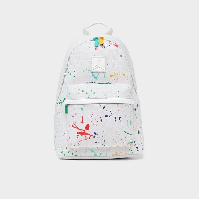 Front view of Jordan Monogram Backpack in White/Paint Splatter Click to zoom