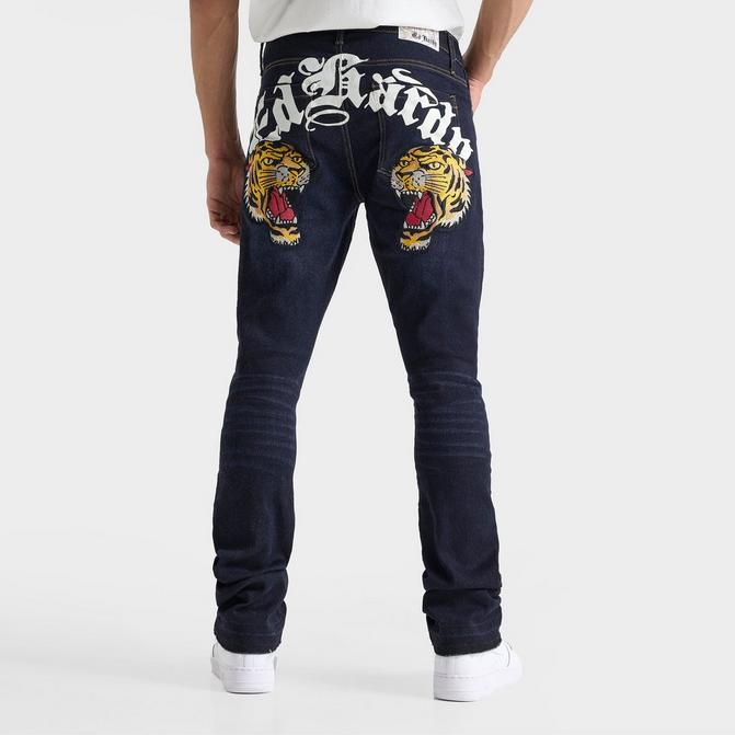 Ed Hardy popular stacked embroided tiger jeans