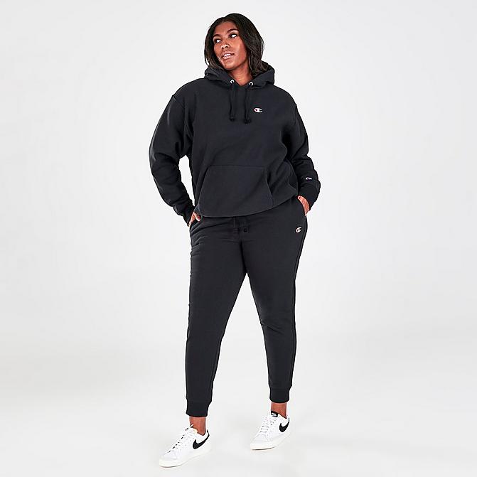 Front view of Women's Champion Reverse Weave Jogger Sweatpants (Plus Size) in Black Click to zoom