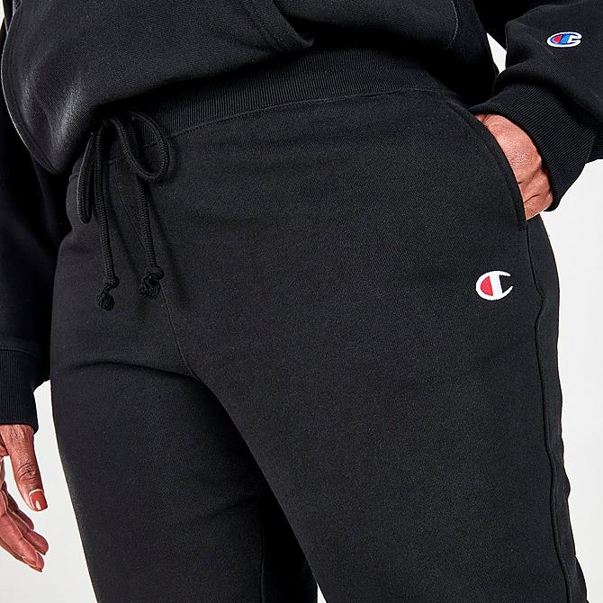 On Model 5 view of Women's Champion Reverse Weave Jogger Sweatpants (Plus Size) in Black Click to zoom