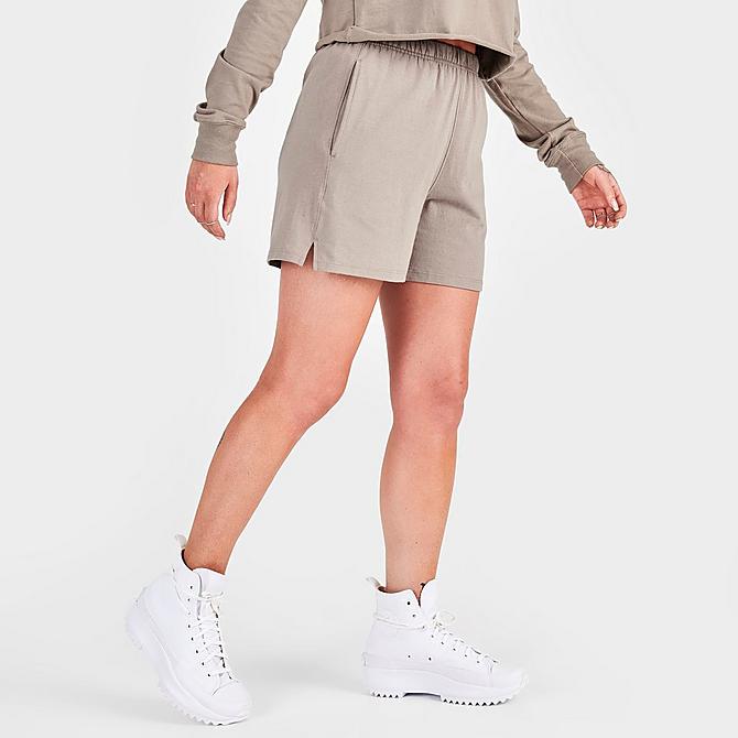 Back Left view of Women's Champion High-Rise Shorts in Dark Khaki Click to zoom