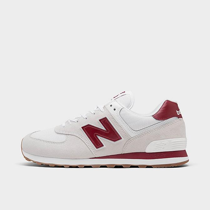 Right view of Men's New Balance 574 Tennis Casual Shoes in White/Red Click to zoom