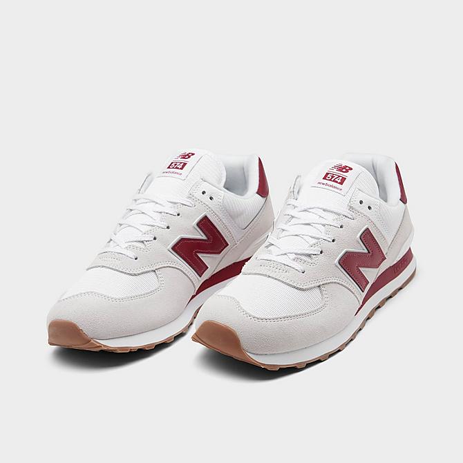 Three Quarter view of Men's New Balance 574 Tennis Casual Shoes in White/Red Click to zoom