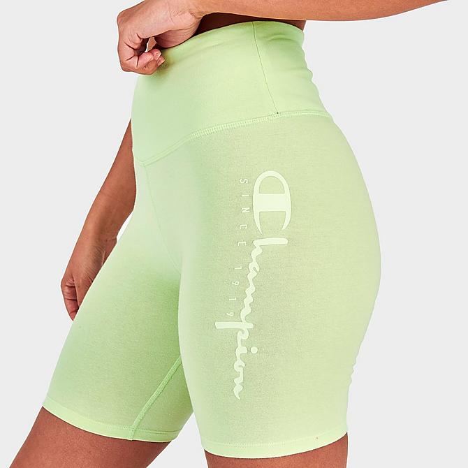 On Model 5 view of Women's Champion Power Cotton Bike Shorts in Mint Click to zoom