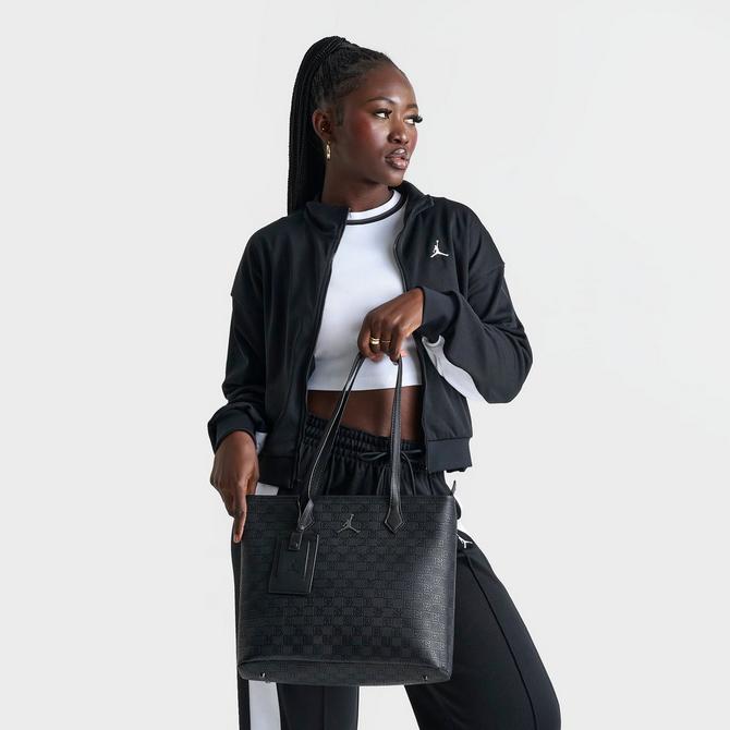 Three Quarter view of Women's Jordan Monogram Tote Bag in Black Embossed Click to zoom