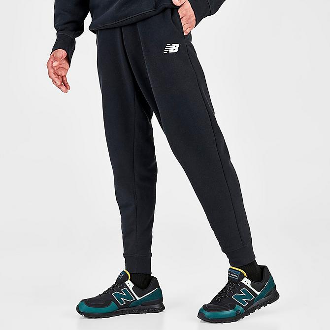 Back Left view of Men's New Balance NB Essentials Metallic Jogger Pants in Black Click to zoom