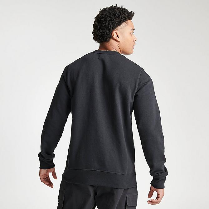 Back Right view of Men's New Balance Essentials Stacked Logo Crewneck Sweatshirt in Black Click to zoom