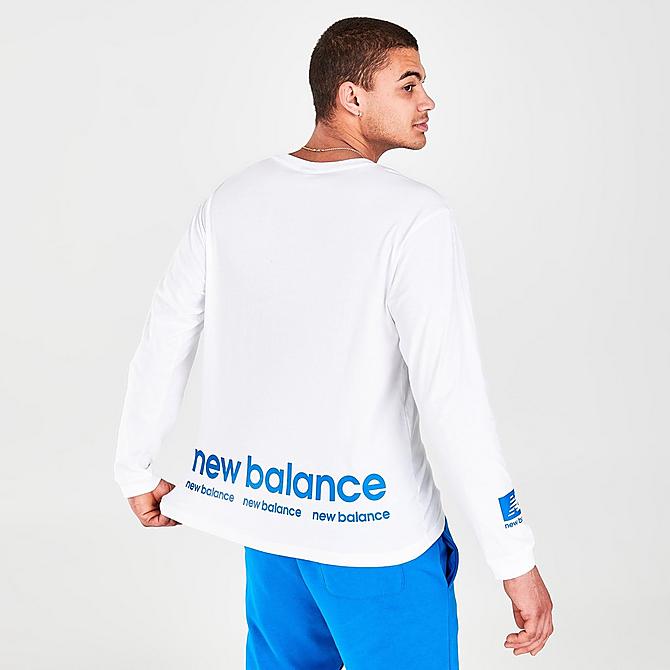Back Left view of Men's New Balance Essentials Winterized Long Sleeve T-Shirt in White Click to zoom