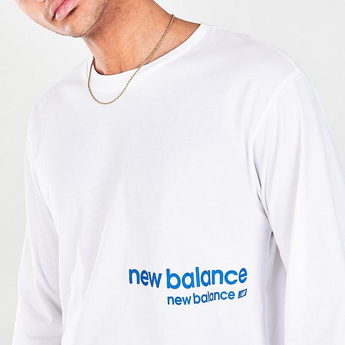 Back Right view of Men's New Balance Essentials Winterized Long Sleeve T-Shirt in White Click to zoom