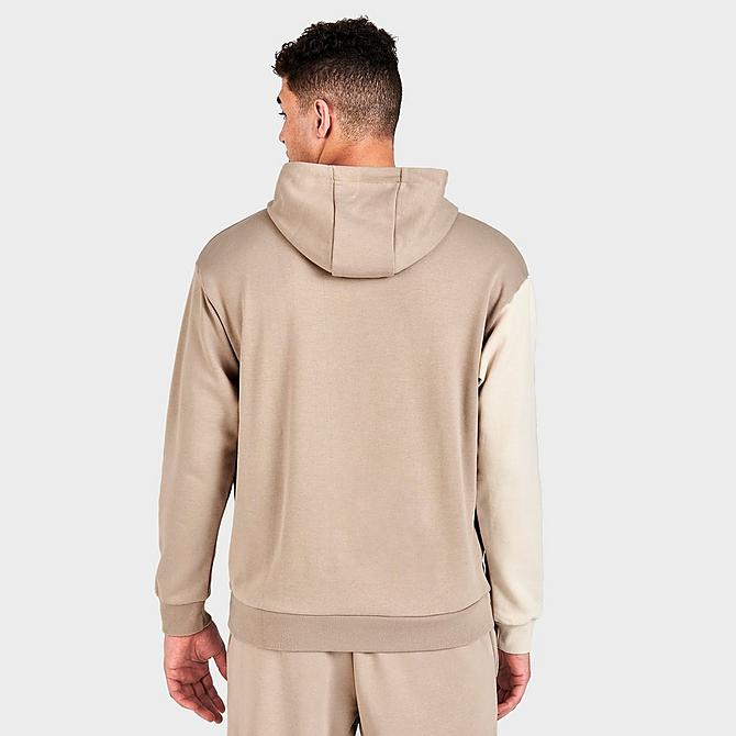 Back Right view of Men's New Balance Athletics Renew Askew Pullover Hoodie in Khaki/Tan Click to zoom
